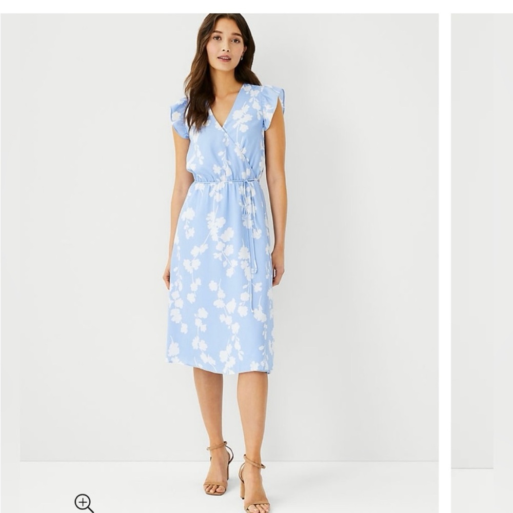 Ann Taylor Floral Flutter Sleeve Wrap Dress